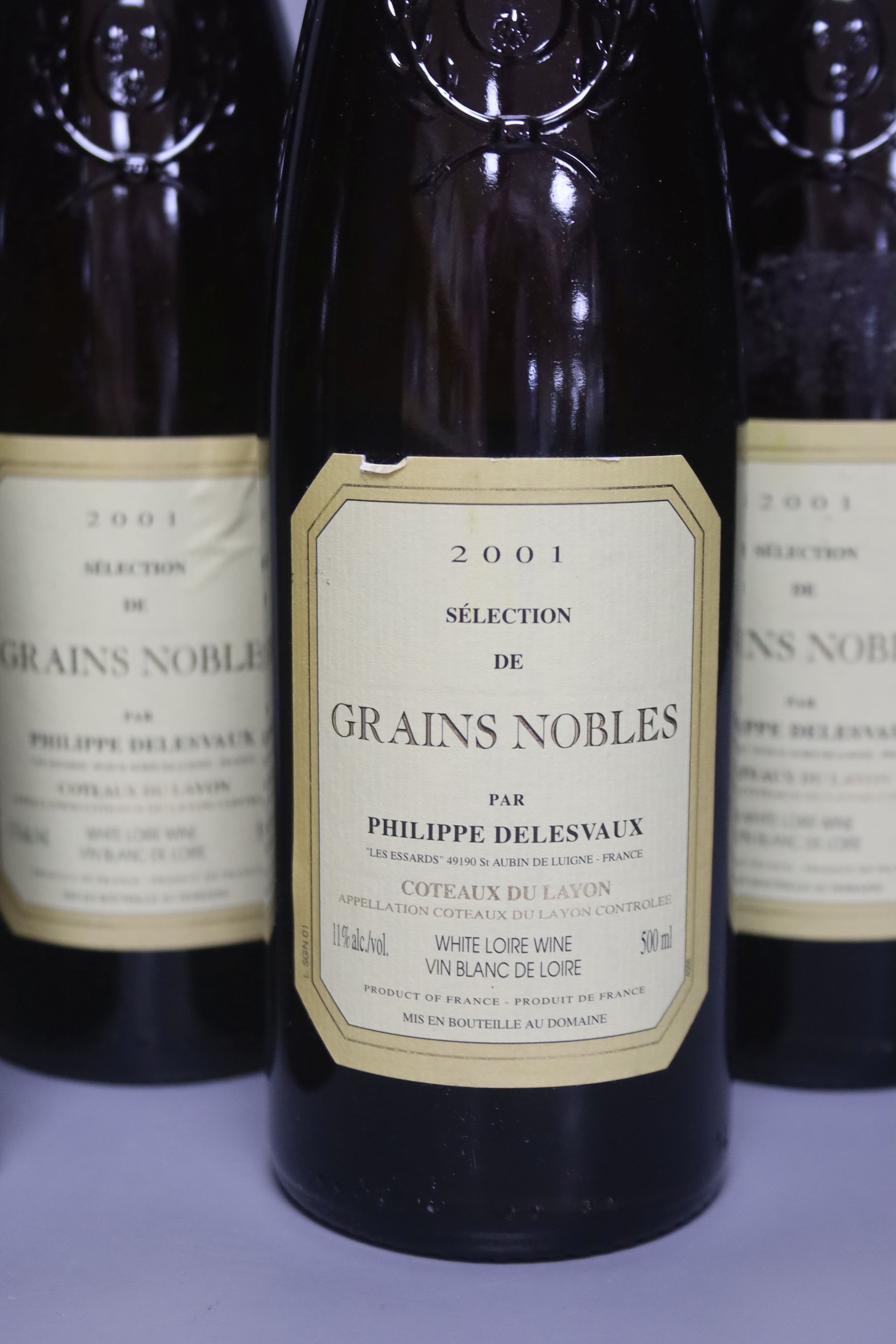 Five bottles of Domaine Philippe Delesvaux Coteaux du Layon Selection de Grains Nobles, 2001, 50cl